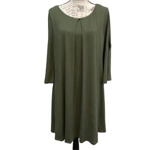 Luxology Green Dress Church Minimalist Long‎ Sleeve Tent Pleated Front Round